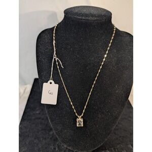 Statement Emerald-Cut White Topaz Pendant – 18" Diamond-Cut Oval Link Chain